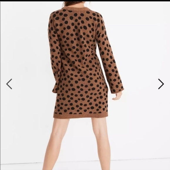 Madewell Black Brown Polka Dot Long Sleeve Wool Sweater Dress Size XS - Picture 5 of 15